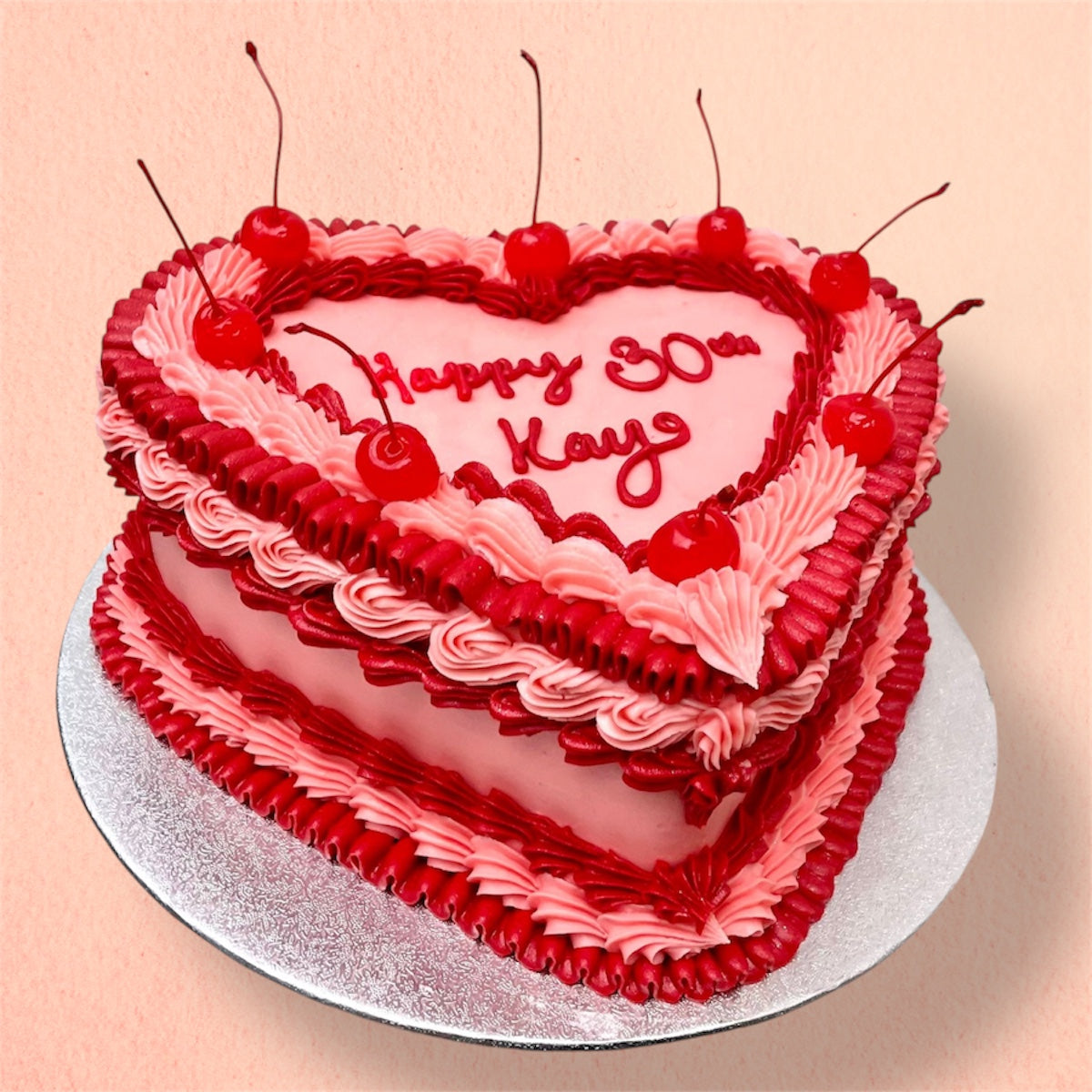 Classic Pink HEART Cherry ๐ Vintage Retro Cake
