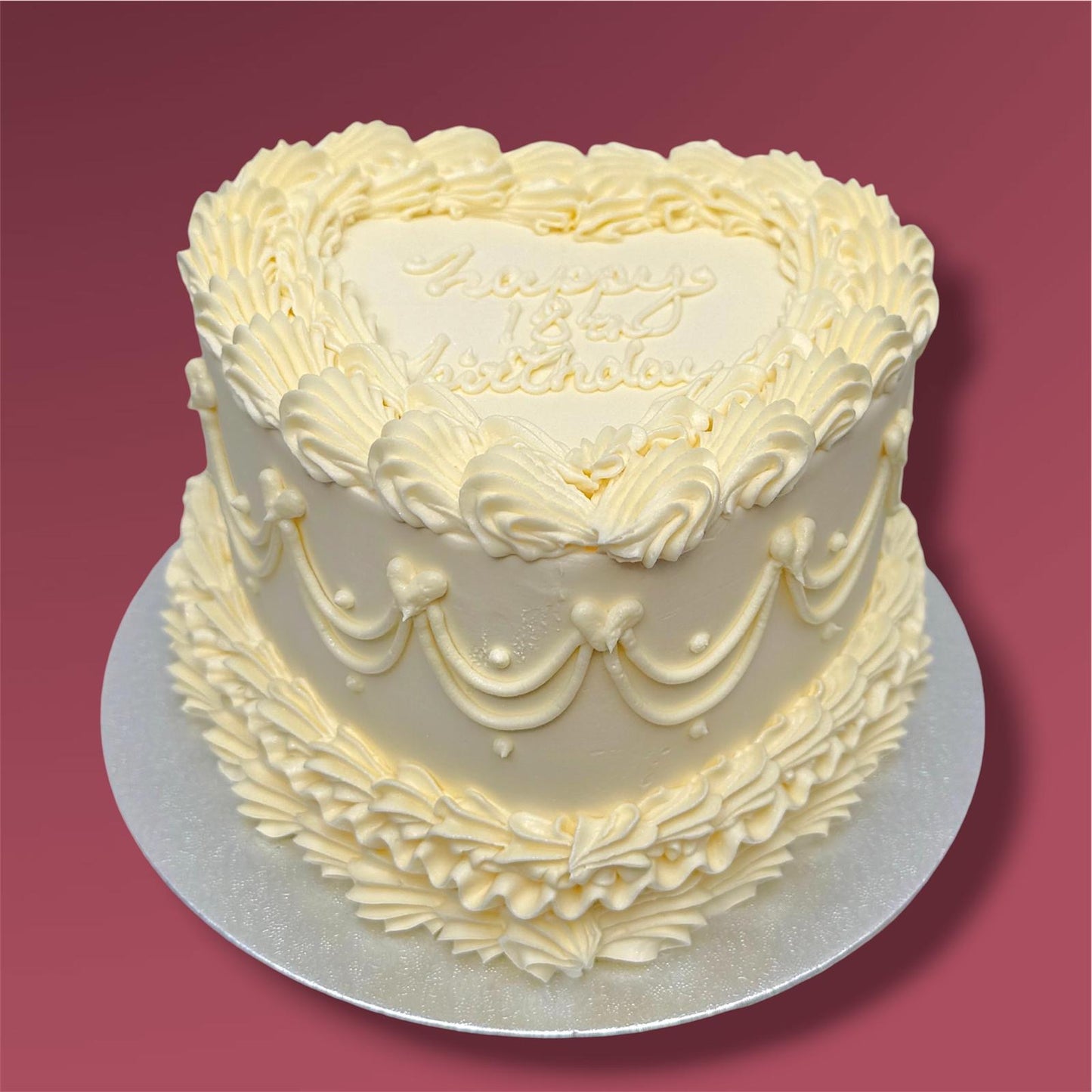 Tall HEART Premium Vintage Retro Cake White