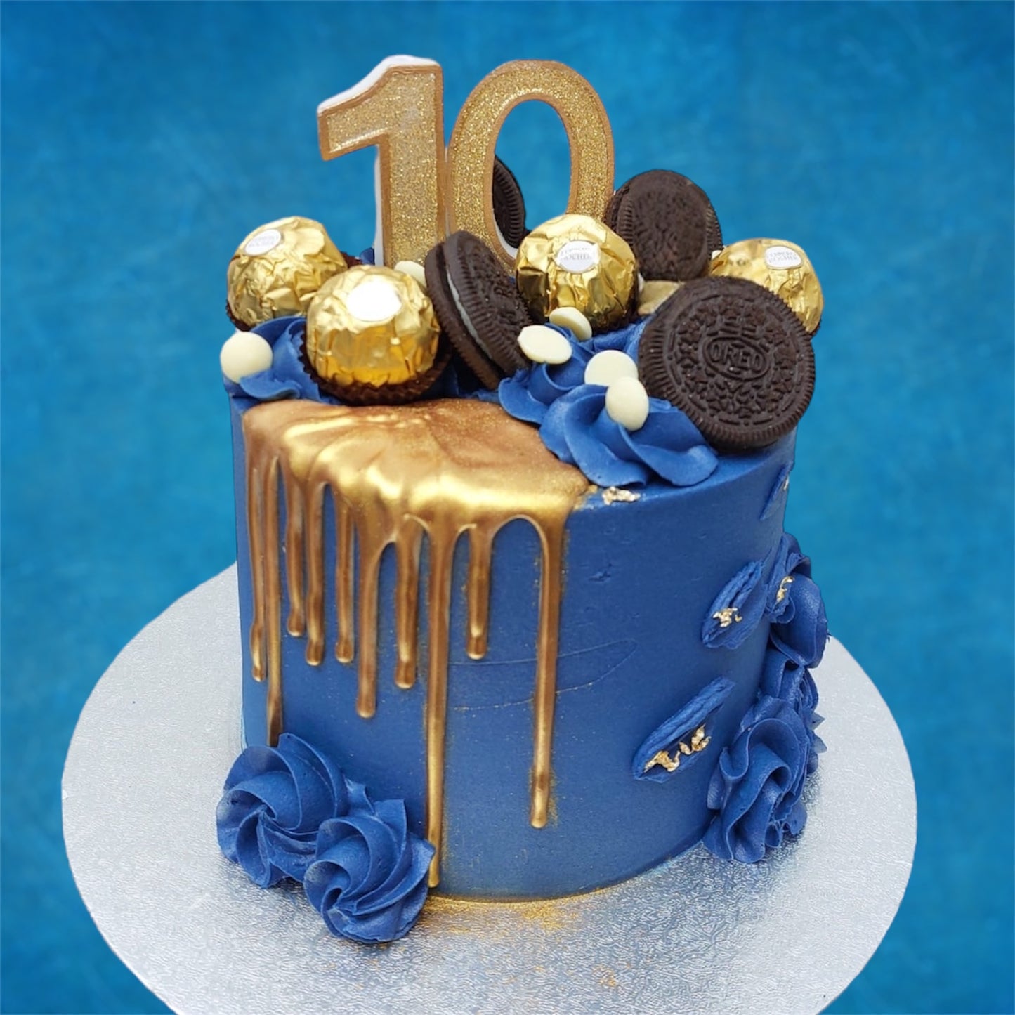 Premium blue and gold number cake